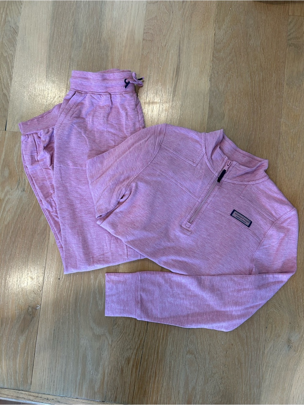 Vineyard Vines Girls Pink Quarter-Zip Sweatshirt & Joggers Set
